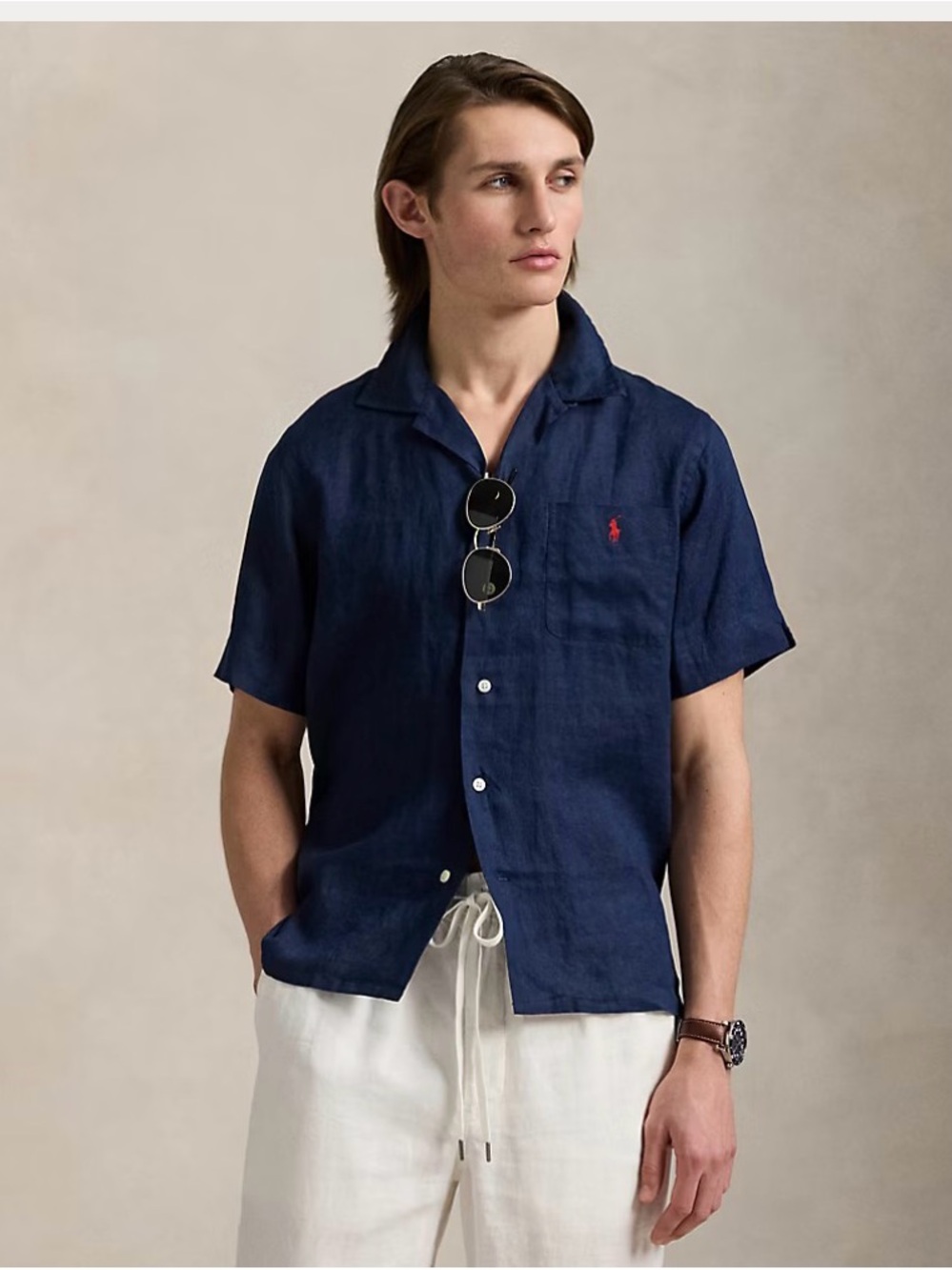 Polo by Ralph Lauren Navy Short-Sleeve Camp Shirt 60% linen